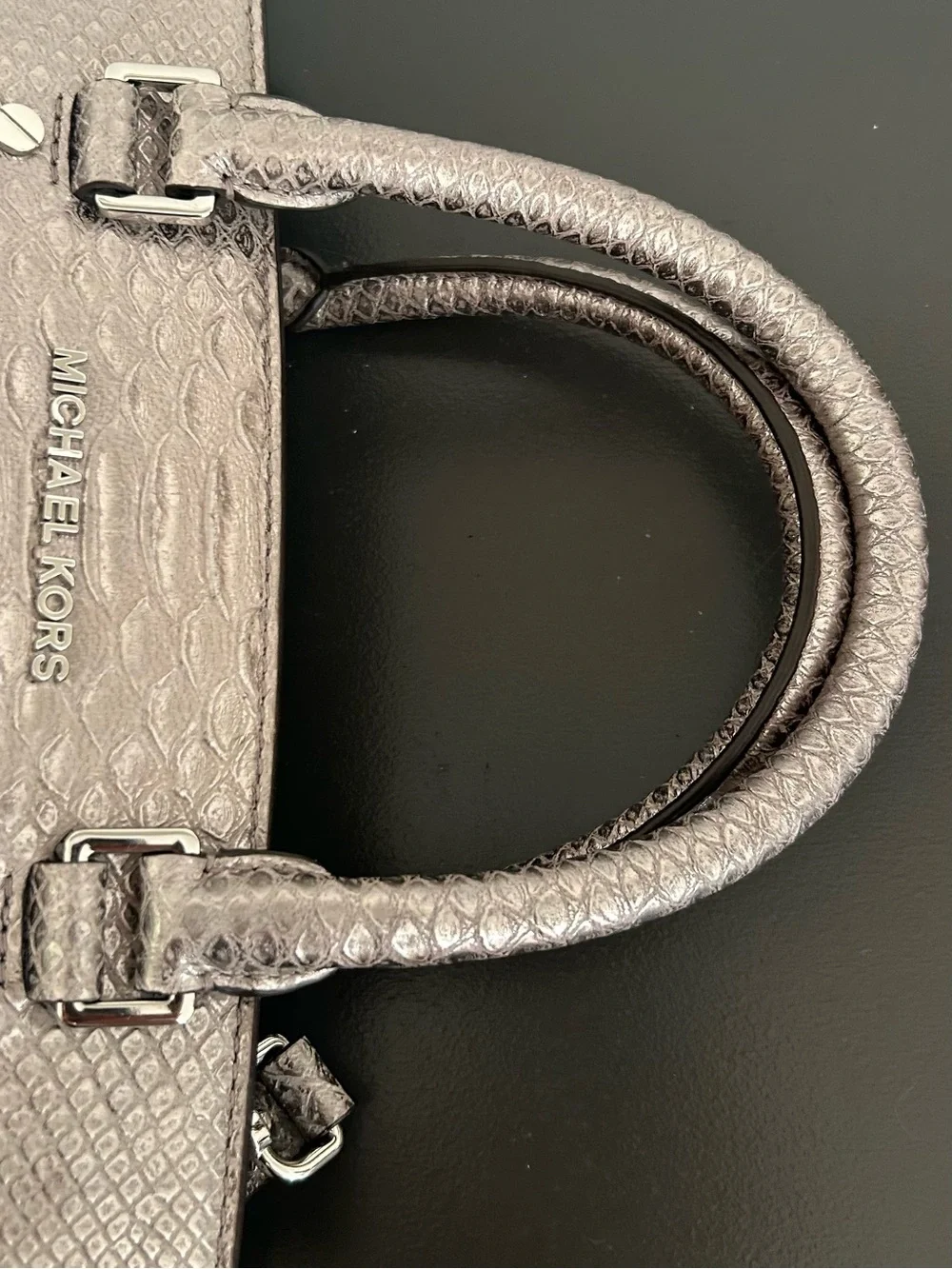 Michael Kors Metallic Silver Snake Print Satchel Crossbody Shoulder Bag